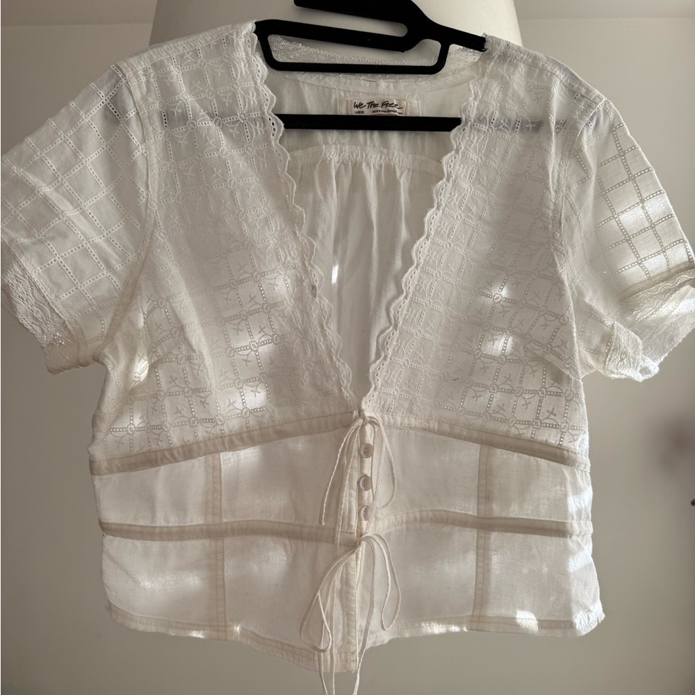 We The Free Cream Lace Tie-Front Blouse